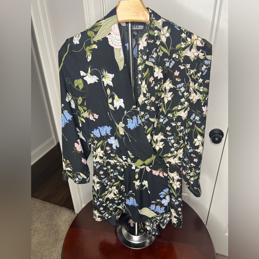 New York & Company Black Floral Wrap Blouse